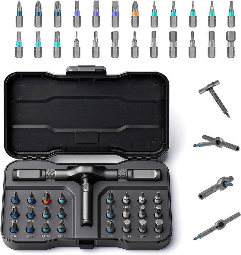 JUSTHERE 24 in 1 Magnetic Screwdriver Set, DIY Ratchet Screwdriver Set with Detachable Handle, Portable Compact Repair Tool Kit for Furniture Laptop Electronicsv Bicycle - Image 1